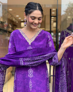 Beauteous Purple Color Crepe Fabric Designer Suit