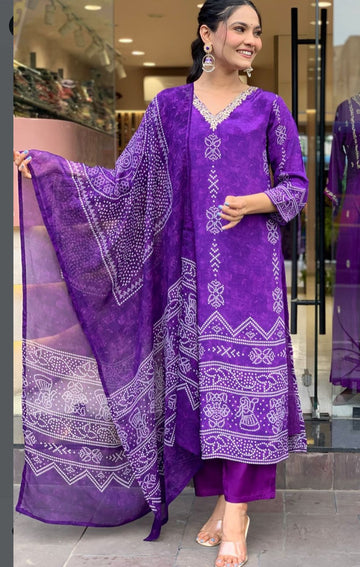 Beauteous Purple Color Crepe Fabric Designer Suit