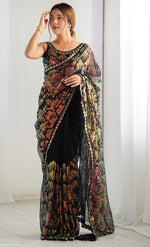 Elegant Black Color Net Fabric Designer Saree