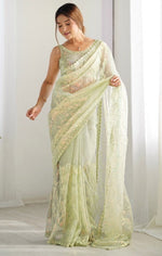 Elegant Green Color Net Fabric Designer Saree