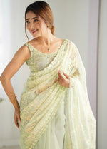 Elegant Green Color Net Fabric Designer Saree