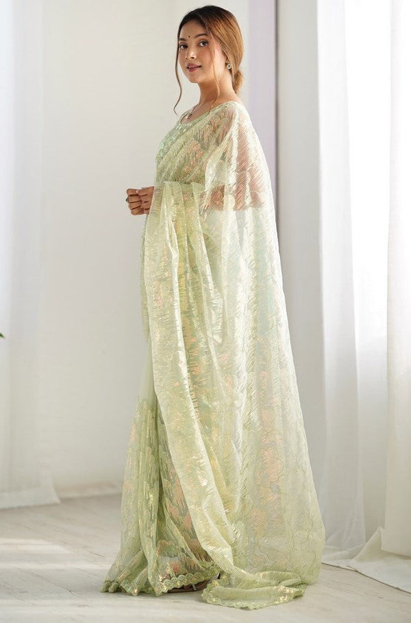 Elegant Green Color Net Fabric Designer Saree