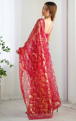 Elegant Red Color Net Fabric Designer Saree