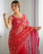 Elegant Red Color Net Fabric Designer Saree