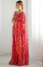 Elegant Red Color Net Fabric Designer Saree