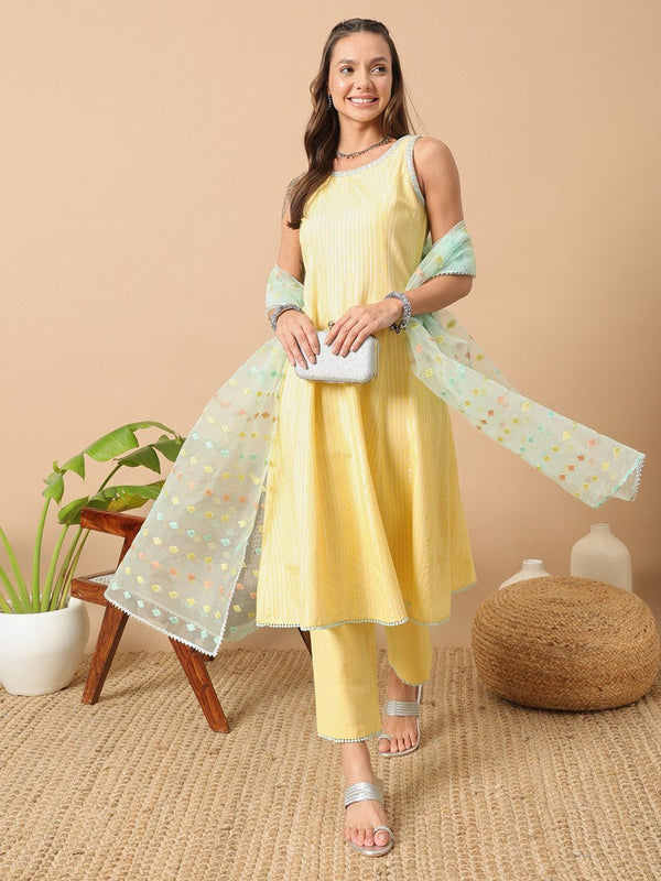 Divine Yellow Color Cotton Fabric Designer Suit