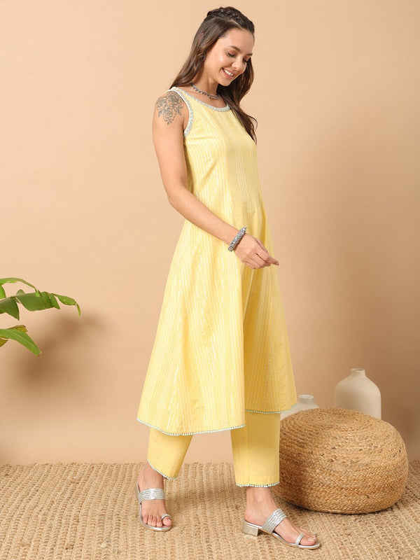 Divine Yellow Color Cotton Fabric Designer Suit