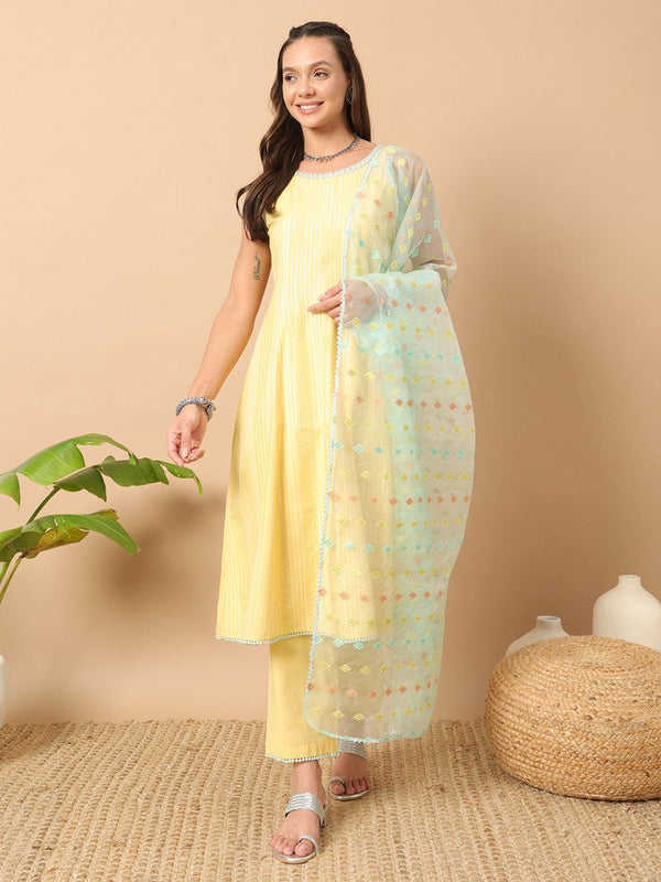 Divine Yellow Color Cotton Fabric Designer Suit