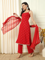 Divine Red Color Crepe Fabric Designer Suit