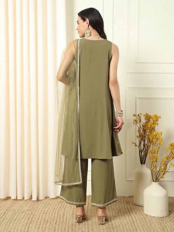 Divine Green Color Crepe Fabric Designer Suit