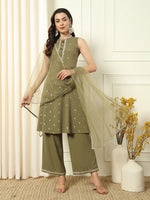 Divine Green Color Crepe Fabric Designer Suit