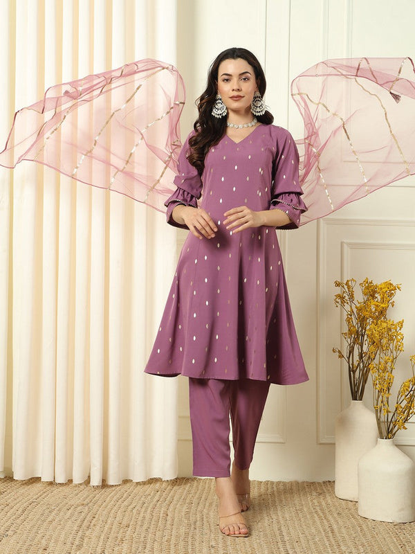 Divine Purple Color Crepe Fabric Designer Suit