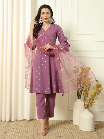 Divine Purple Color Crepe Fabric Designer Suit