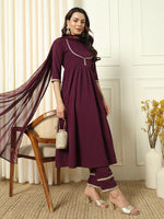 Divine Wine Color Crepe Fabric Designer Suit