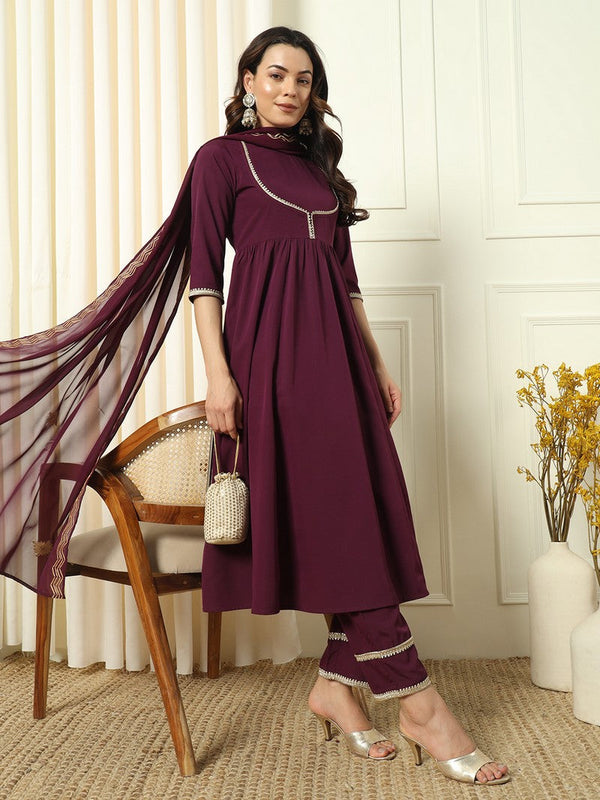 Divine Wine Color Crepe Fabric Designer Suit