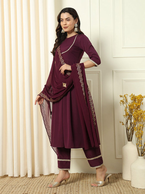 Divine Wine Color Crepe Fabric Designer Suit