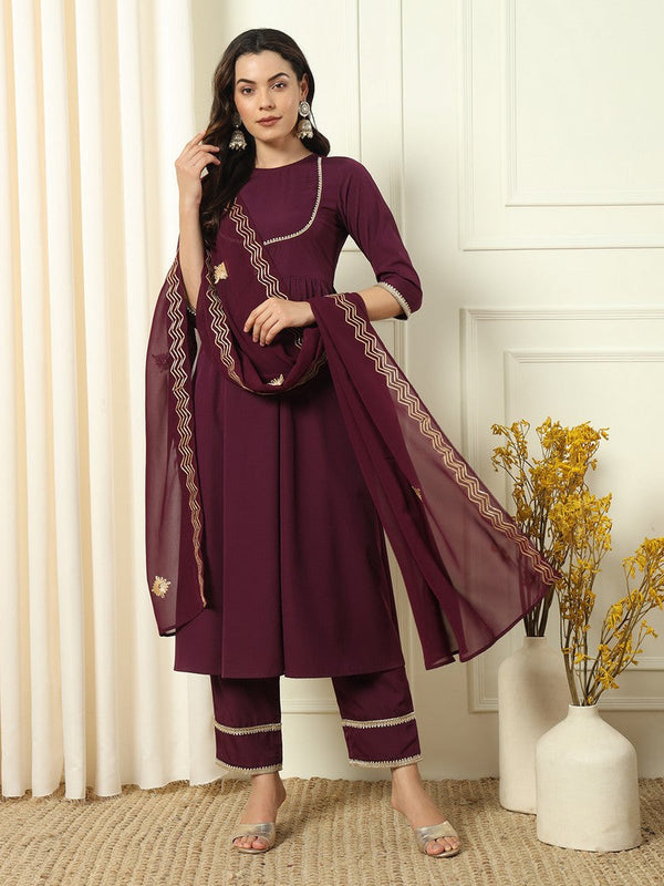 Divine Wine Color Crepe Fabric Designer Suit