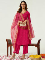 Divine Pink Color Chanderi Fabric Designer Suit