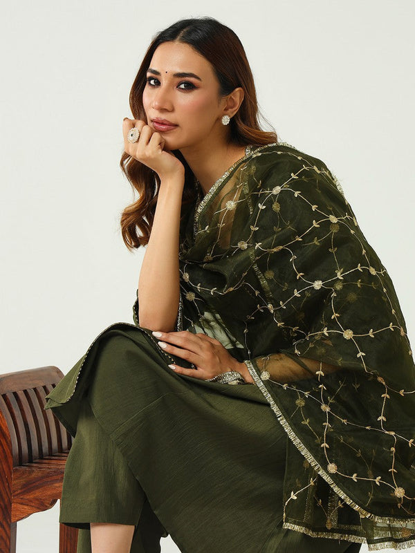 Divine Green Color Silk Blend Fabric Designer Suit