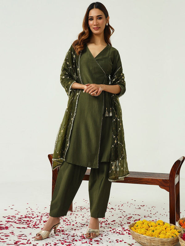 Divine Green Color Silk Blend Fabric Designer Suit