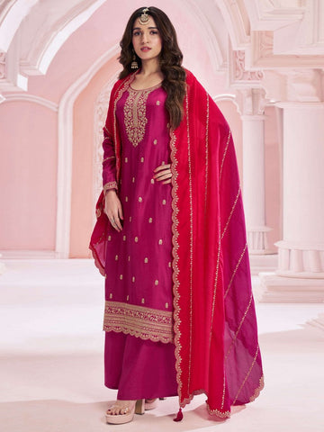 Angelic Pink Color Vichitra Fabric Plazzo Suit