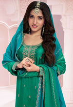 Angelic Green Color Georgette Fabric Plazzo Suit