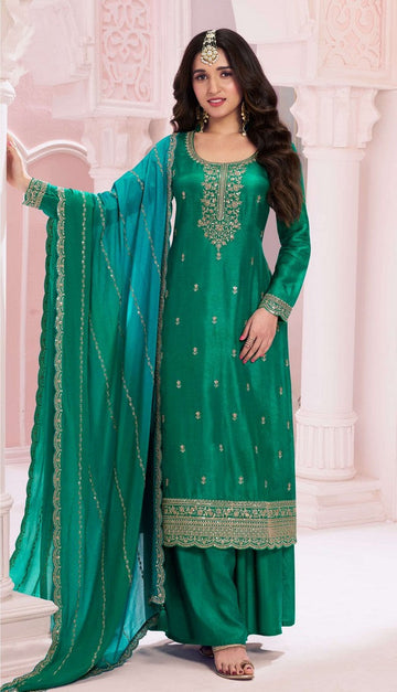 Angelic Green Color Georgette Fabric Plazzo Suit