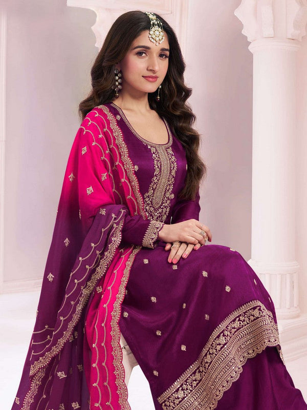 Angelic Purple Color Vichitra Fabric Plazzo Suit