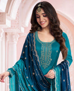 Angelic Teal Color Vichitra Fabric Plazzo Suit