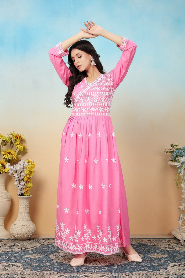 Pretty Pink Color Rayon Fabric Designer Kurti