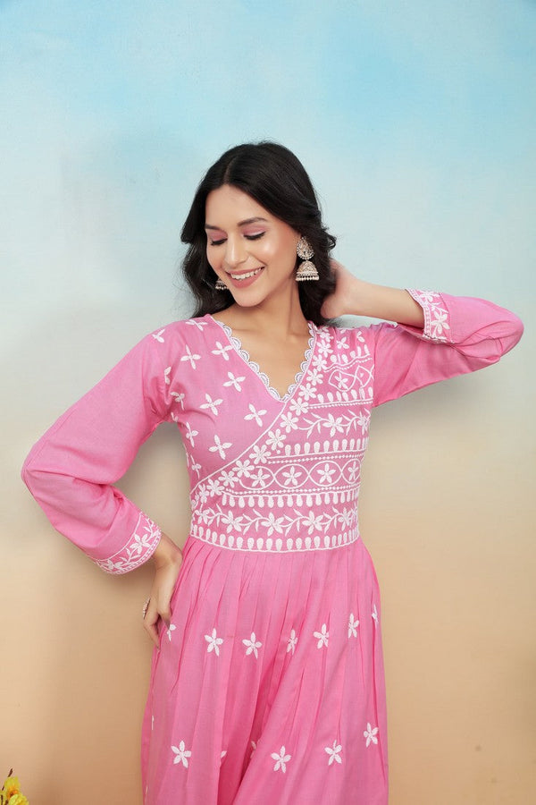 Pretty Pink Color Rayon Fabric Designer Kurti