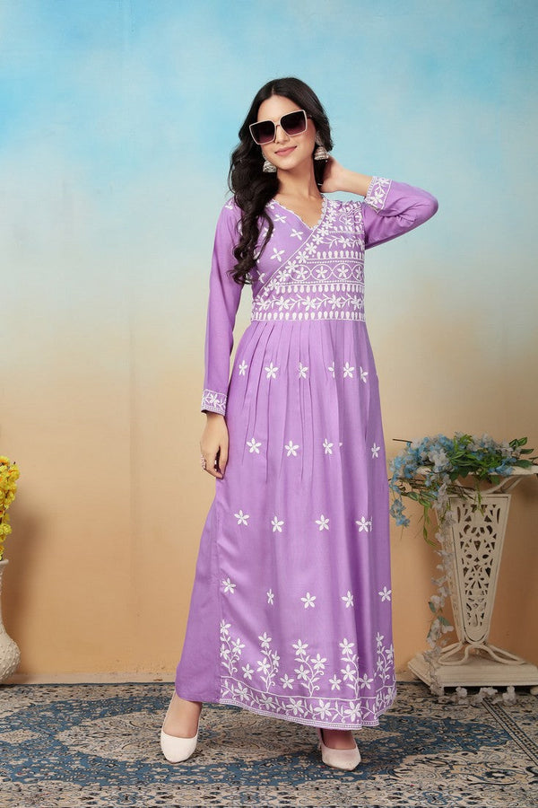 Pretty Purple Color Rayon Fabric Designer Kurti