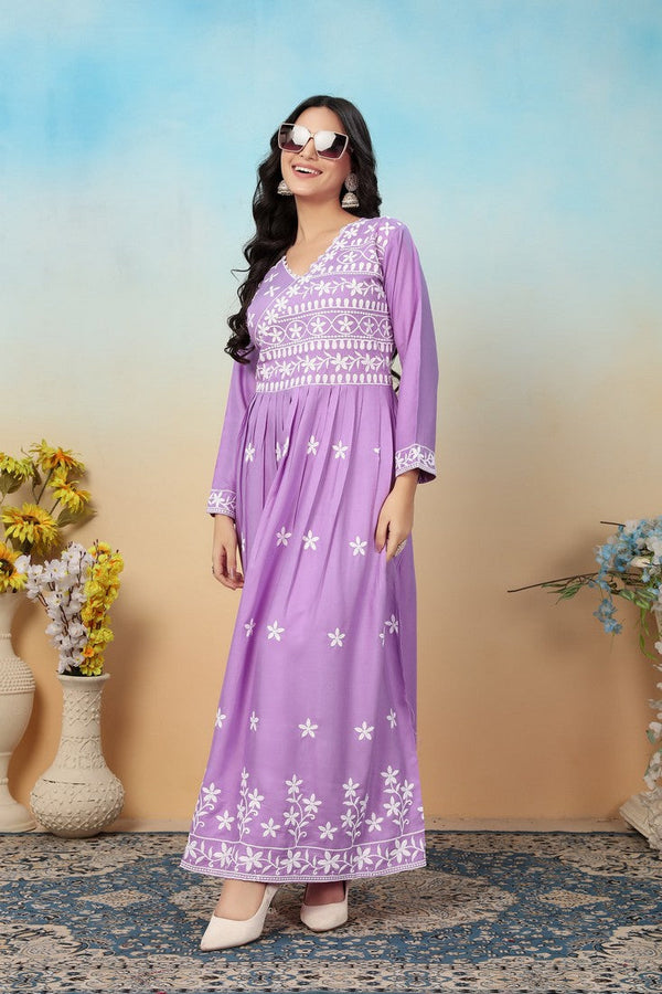 Pretty Purple Color Rayon Fabric Designer Kurti