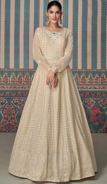 Pleasant Beige Color Georgette Fabric Partywear Suit