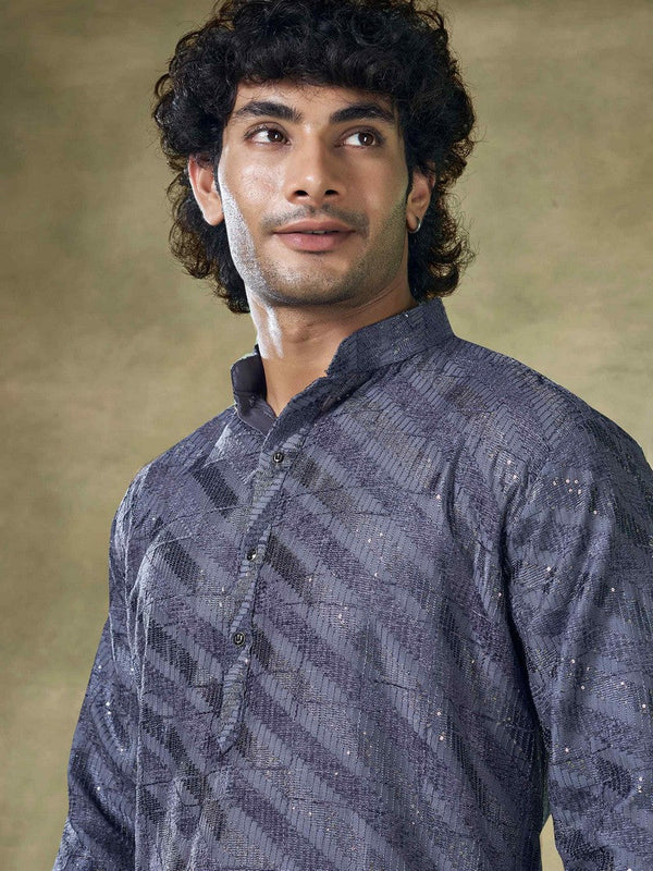 Amazing Navy Blue Color Viscose Fabric Kurta Pajama