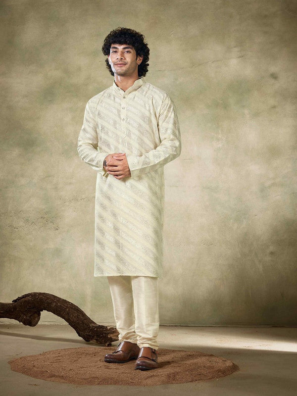 Amazing Cream Color Viscose Fabric Kurta Pajama