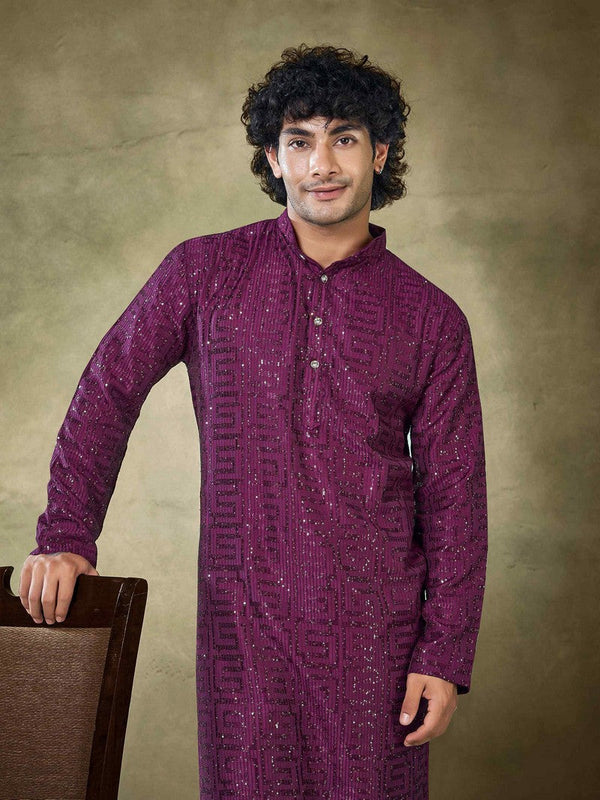 Amazing Wine Color Viscose Fabric Kurta Pajama