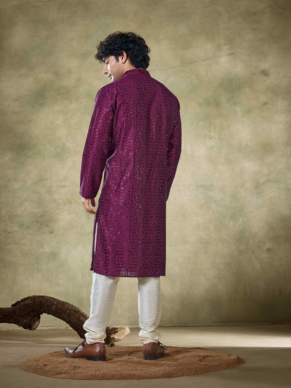 Amazing Wine Color Viscose Fabric Kurta Pajama