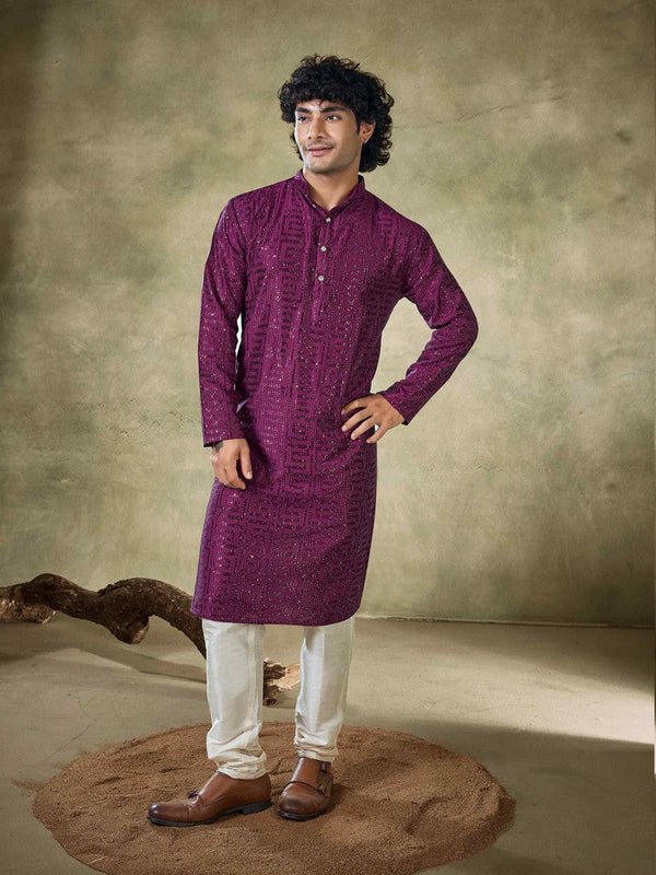 Amazing Wine Color Viscose Fabric Kurta Pajama