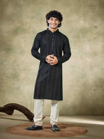 Amazing Black Color Viscose Fabric Kurta Pajama