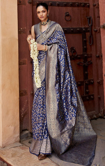 Beauteous Blue Color Banarasi Fabric Partywear Saree