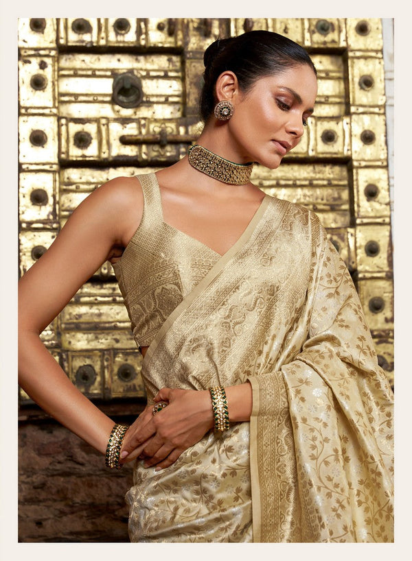 Beauteous Beige Color Banarasi Fabric Partywear Saree