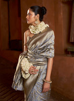 Beauteous Grey Color Banarasi Fabric Partywear Saree