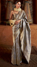 Beauteous Grey Color Banarasi Fabric Partywear Saree