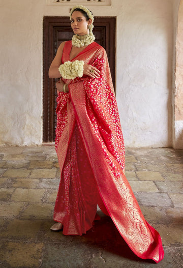 Beauteous Red Color Banarasi Fabric Partywear Saree