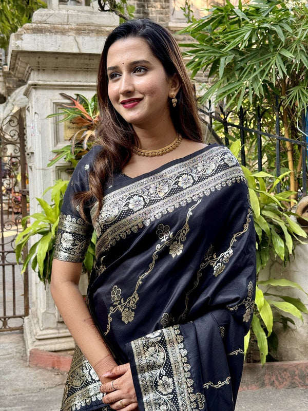 Grand Black Color Banarasi Fabric Partywear Saree