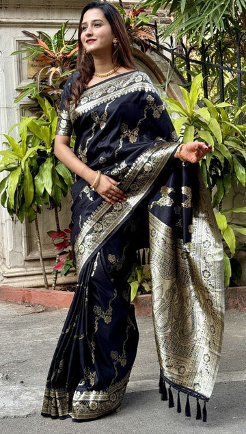 Grand Black Color Banarasi Fabric Partywear Saree