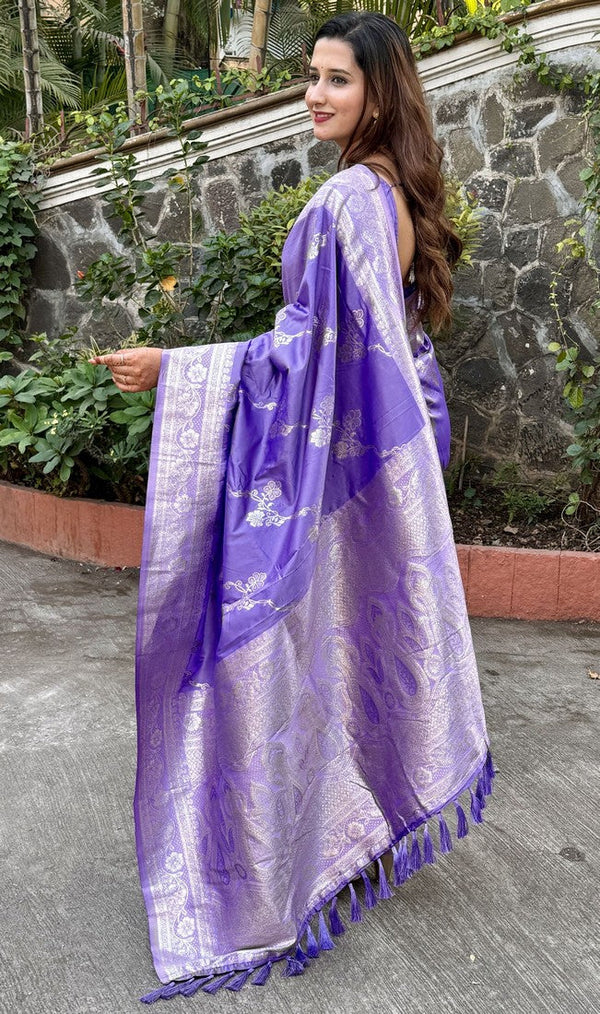 Grand Purple Color Banarasi Fabric Partywear Saree