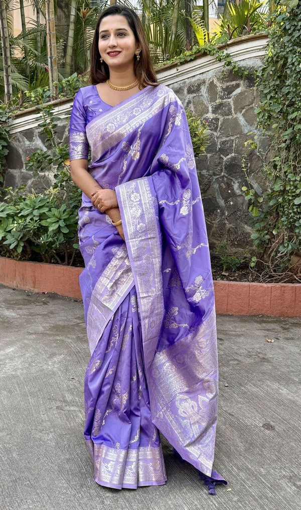 Grand Purple Color Banarasi Fabric Partywear Saree