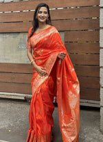 Grand Orange Color Banarasi Fabric Partywear Saree